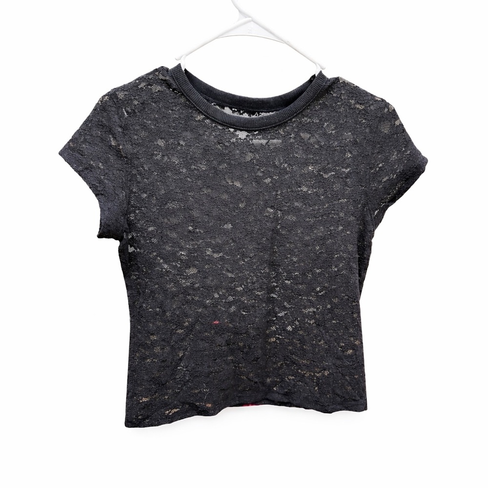 Aerie Navy Lace Short Sleeve Blouse NWT XS